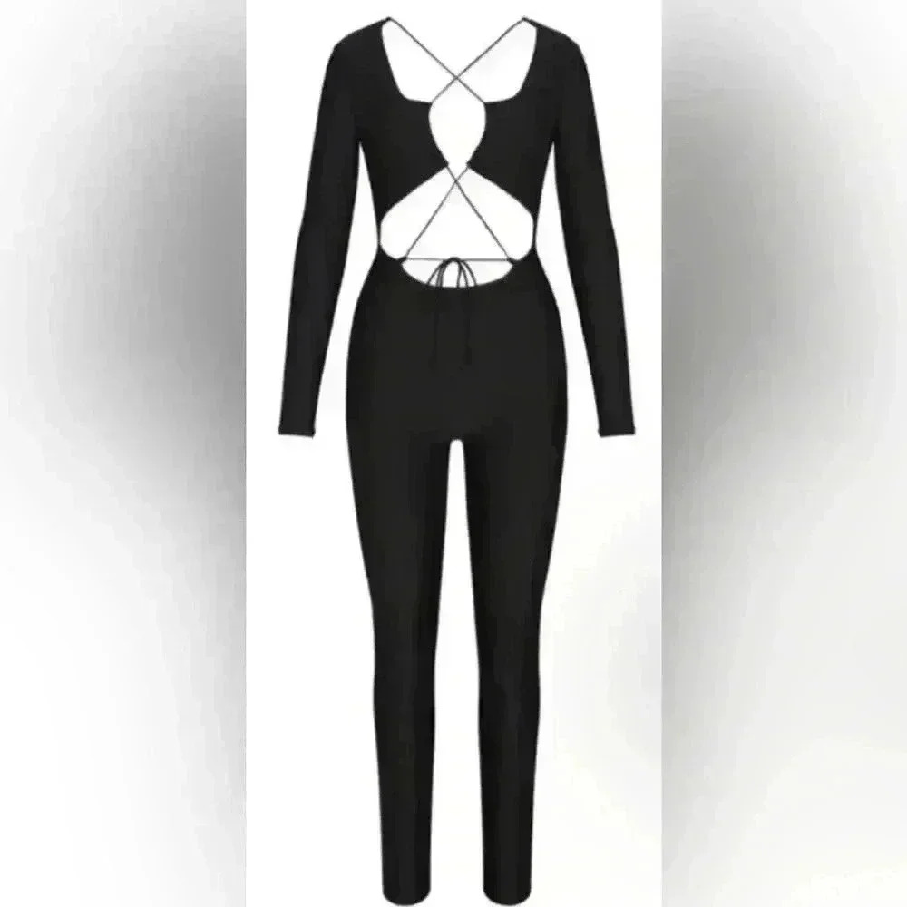 SKIMS size extra large black onyx lace up cat suit lace-up cat suit full body - Picture 2 of 4